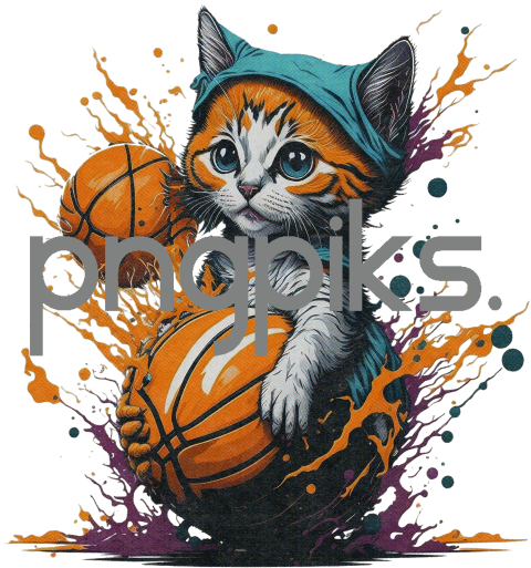 3678185 Adorable Kitten Plays Basketball Design for T-Shirt | Perfect for Cat Lovers and Sports Enthusiasts