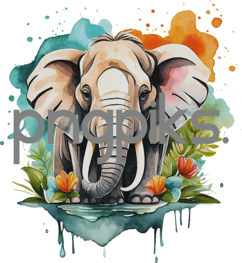 1289530 Artistic Watercolor Anti-Design Elephant Mammoth Tee: Print Effects