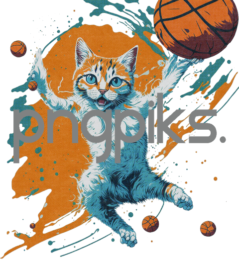 494154 Cat Kitten Plays Basketball Design for T-Shirt | Playful and Stylish