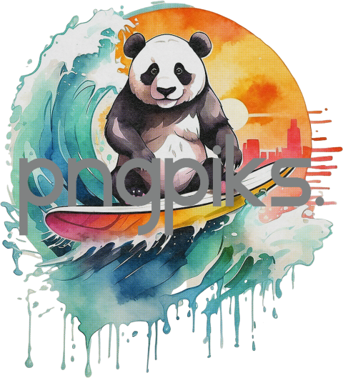 2304033 Anti design Panda bear surfing sunset watercolor design for tshirt