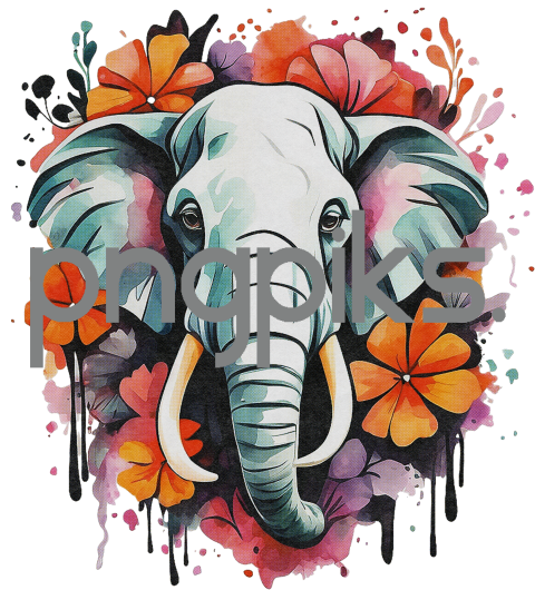 1434001 Artistic Watercolor Anti-Design Elephant Mammoth Tee: Print Effects