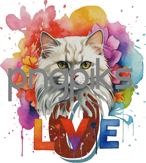 1065585 Express Your Affection with an Enchanting Watercolor Persian Cat Flowers Valentine T-Shirt Design by Anti Design