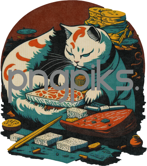 5623511 Funny Cat Making Sushi T-Shirt Design