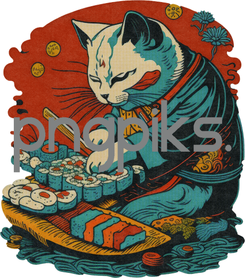 4713714 Funny Cat Making Sushi - Hilarious T-Shirt Design for Cat Lovers