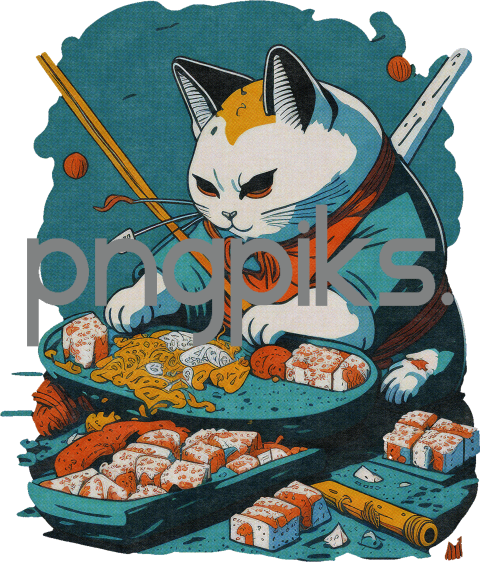 6403832 Funny Cat Making Sushi - Hilarious Design for T-Shirt