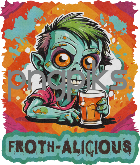 50329746 Anti Design: Cute Little Funny Zombie Beer T-Shirt - Half Tone Effect