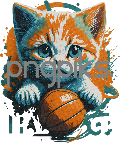 1482611 Cat Kitten Plays Basketball Design for T-Shirt | Fun and Playful Feline Sports Apparel