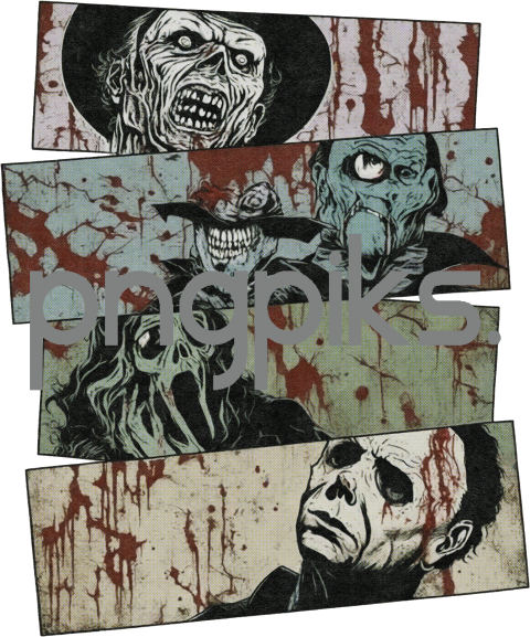 290723H54 Halloween Scary Creepy Faces: Illustration Design for T-Shirt