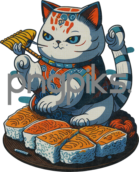 4679742 Funny Cat Making Sushi - Hilarious Design for T-Shirt