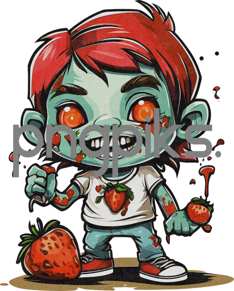 15367013 ZomBerry Apocalypse? Nah, Just Adorable Undead Munching Berries in Halftone Bliss