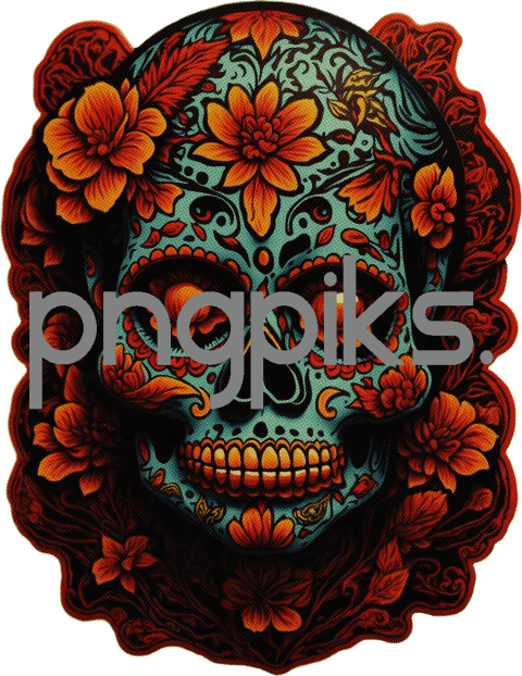 010823H21 Illustration of Skull Halloween in Psychedelic Style | Spooky and Colorful Artwork