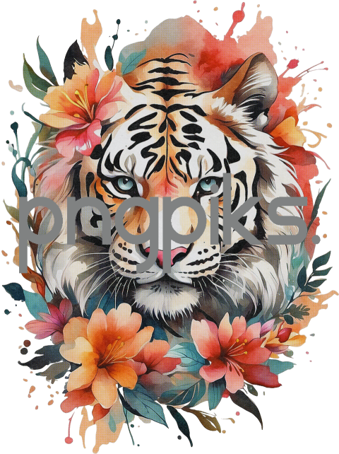 1109621 Anti Design watercolor style tiger flowers tshirt design