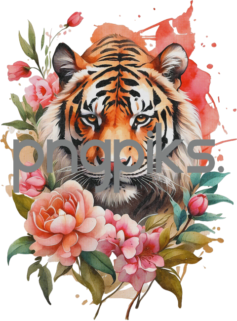 1013295 Anti Design watercolor style tiger flowers tshirt design