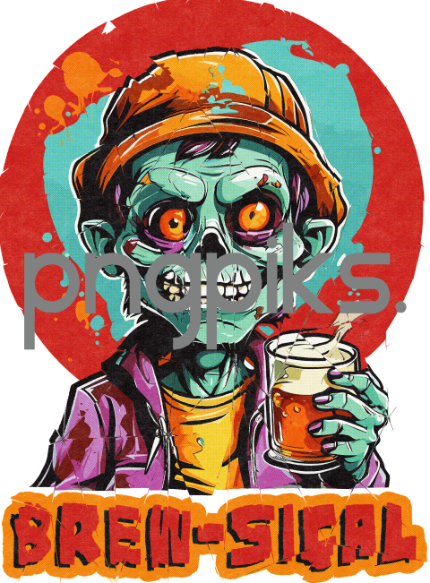 78385112 Brew sical Funny Zombie Drinking Beer Half Tone Tshirt Design for Print on Demand