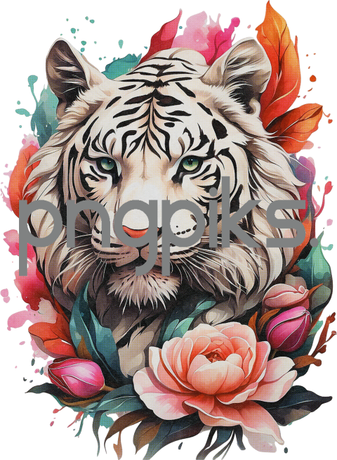1096007 Anti Design watercolor style tiger flowers tshirt design
