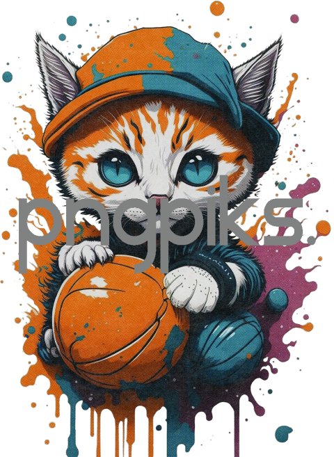 8088842 Cat Kitten Plays Basketball Design for T-Shirt | Fun and Unique