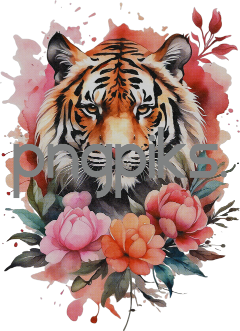 1146398 Anti Design watercolor style tiger flowers tshirt design