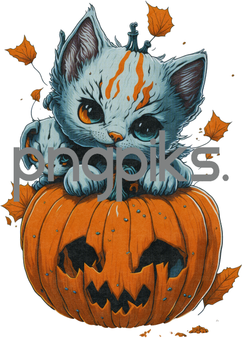 705738 Cat Kitten Pumpkin Halloween Illustration for T-Shirt Design