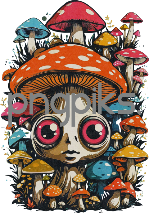 679608 Enchanting Mushroom Cartoon: Close-Up Design with Playful Eyes for T-Shirt