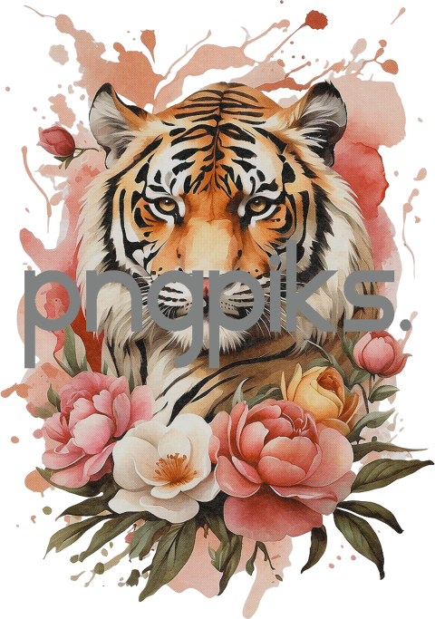 1016795 Anti Design watercolor style tiger flowers tshirt design