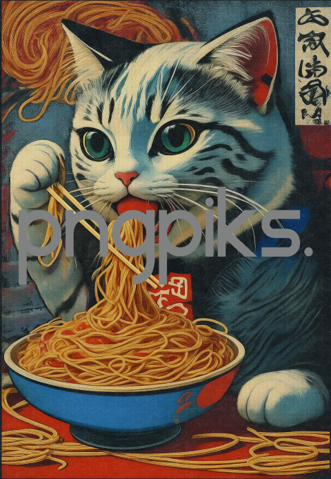 164692 cat eating spaghetti artwork design for tshirt