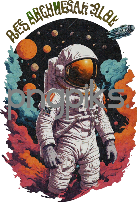 040823N01 Astronauts in Space, Galaxy, Colorful Clouds - T-Shirt Design Inspiration!