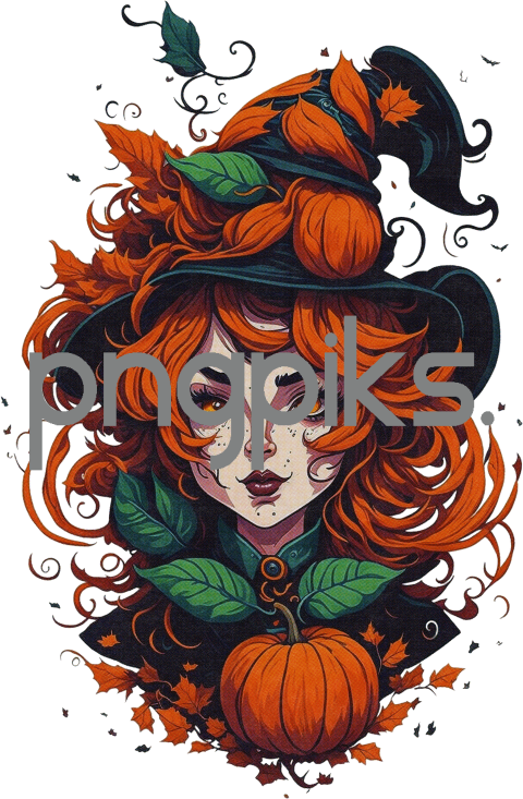 9253840 Charming Halloween Witch T-Shirt Design: Vibrant Colors & Spooky Charm