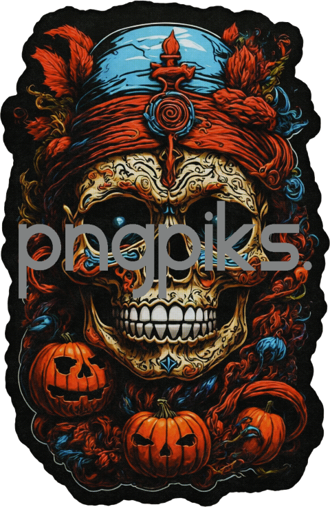 010823H27 Halloween Psychedelic Skull Pumpkin: T-Shirt Design Illustration