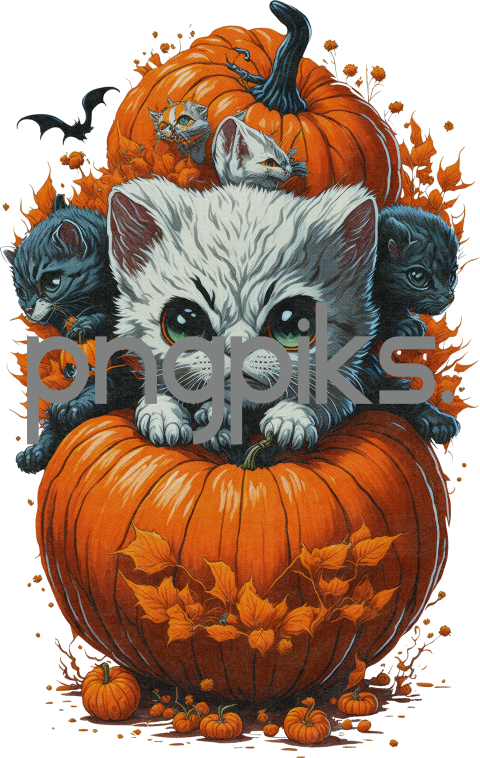141982 Illustration of a Cute Cat Kitten in a Pumpkin for Halloween T-shirt Design