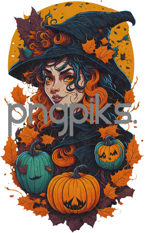 4669158 Charming Halloween Witch Vivid Colors T-Shirt Design: A Spooky Delight