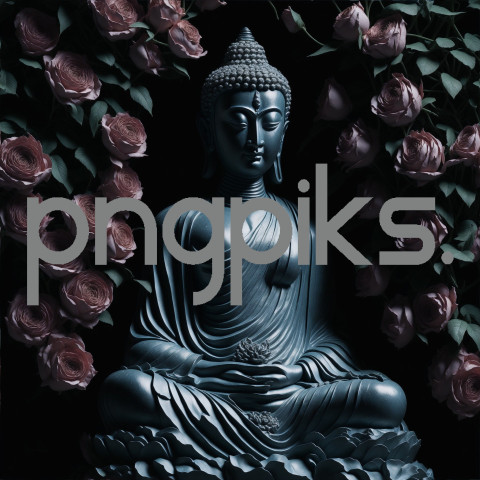 310723C02 Buddha Statue in Lotus Position Serenity and Symbolism of Flowers