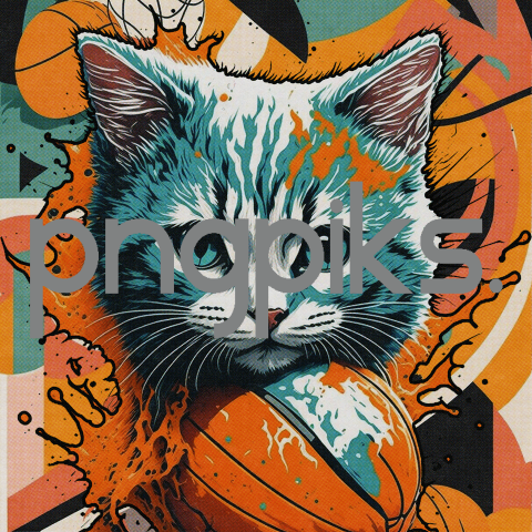 1240625 Sport Splash Art Kitten Plays Basketball Design for T-shirt