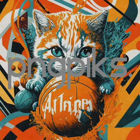 5755931 Cat Kitten Plays Basketball Design for T-Shirt | Fun and Playful Feline Sports Apparel