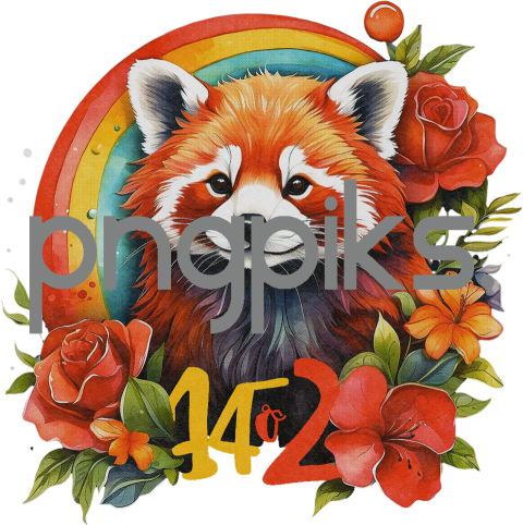 1094156 Express Your Love with an Exquisite Watercolor Red Panda Flowers Valentine T-Shirt Design by Anti Design
