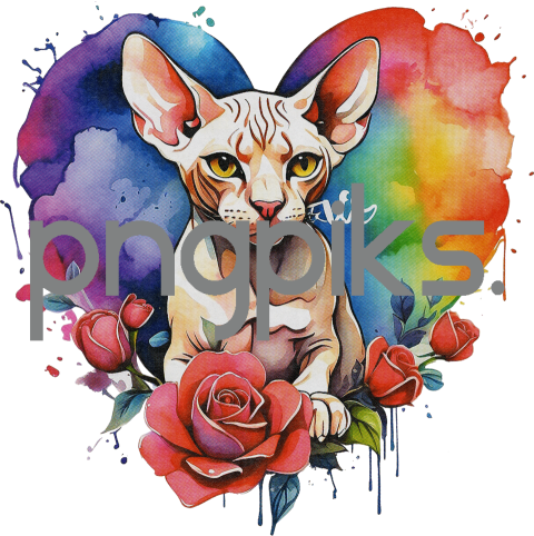 1315464 Experience Love and Elegance with an Anti Design Watercolor Sphynx Cat Flowers Valentine T-Shirt Design