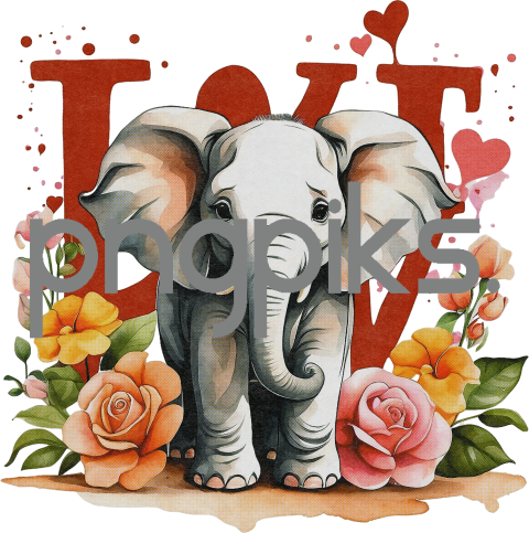1099932 Anti Design watercolor cute elephant flowers valentine tshirt design