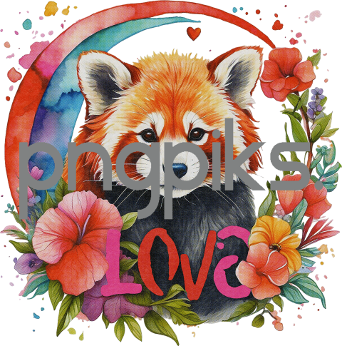 1224419 Express Love and Elegance with our Enchanting Anti Design Watercolor Red Panda Flowers Valentine T-Shirt