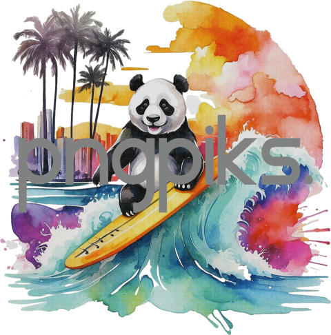 1588291 Anti design Panda bear surfing sunset watercolor design for tshirt