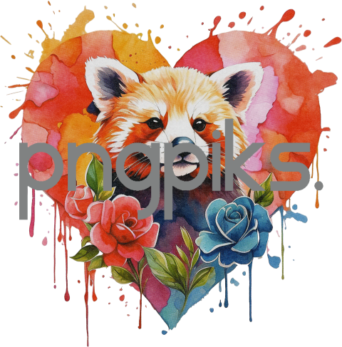 1083939 Make a Colorful Statement of Love with an Anti Design Watercolor Red Panda Flowers Valentine T-Shirt!