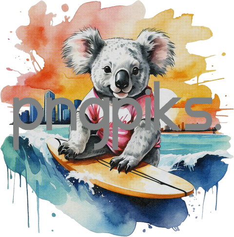 1243279 Anti design Panda bear surfing sunset watercolor design for tshirt