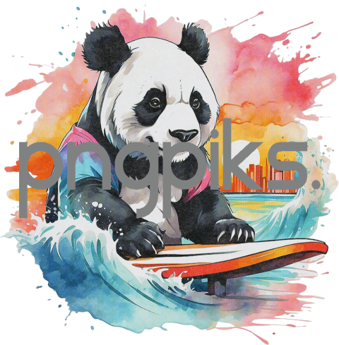 2142257 Anti design Panda bear surfing sunset watercolor design for tshirt