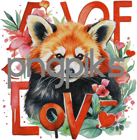 1185193 Celebrate Love and Cuteness with our Whimsical Anti Design Watercolor Red Panda Flowers Valentine T-Shirt