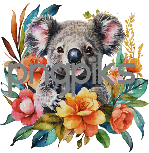 1144422 Watercolor Koala Flowers T-Shirt: Artistic Design