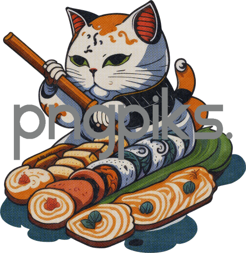 1277357 Cat Making Sushi Funny Design for T-Shirt - A Cute and Hilarious Graphic Print