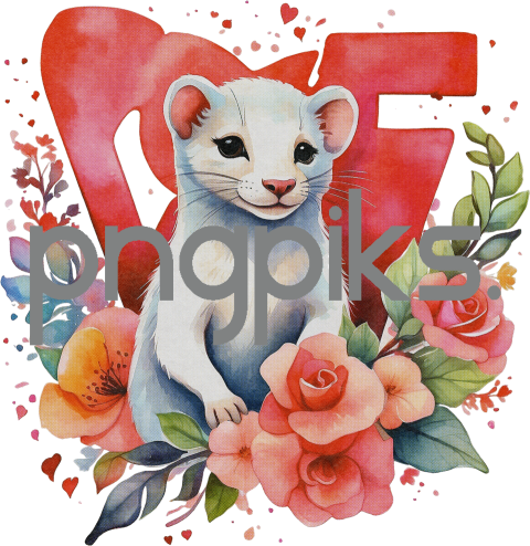 1137827 Anti Design watercolor cute stoat flowers valentine tshirt design