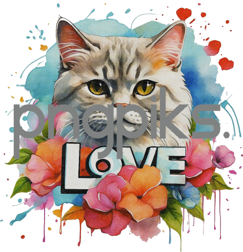 1236917 Express Your Love in Style with our Enchanting Anti Design Watercolor Persian Cat Flowers Valentine T-Shirt
