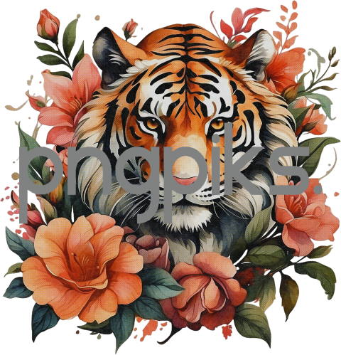 1014731 Anti Design watercolor style tiger flowers tshirt design