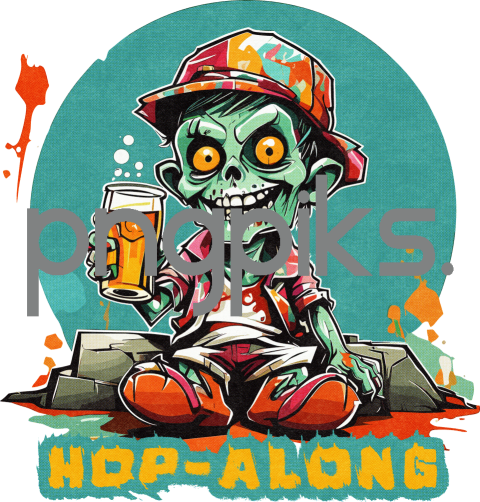 48087960 Funny Zombie Drinking Beer T-Shirt Design for Print on Demand