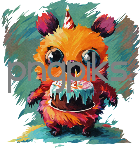 48971700 Happy Birthday Funny Creature Cartoon Wall Art for Print on Demand