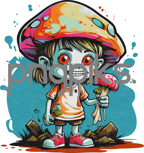 15330036 Laugh in Style: Anti-Design's Cute Zombie Mushroom T-Shirt with a Half-Tone Twist